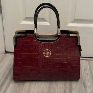 NWOT Stauer Avalon Crocodile-Embossed Handbag Brown Double Handle Handbag